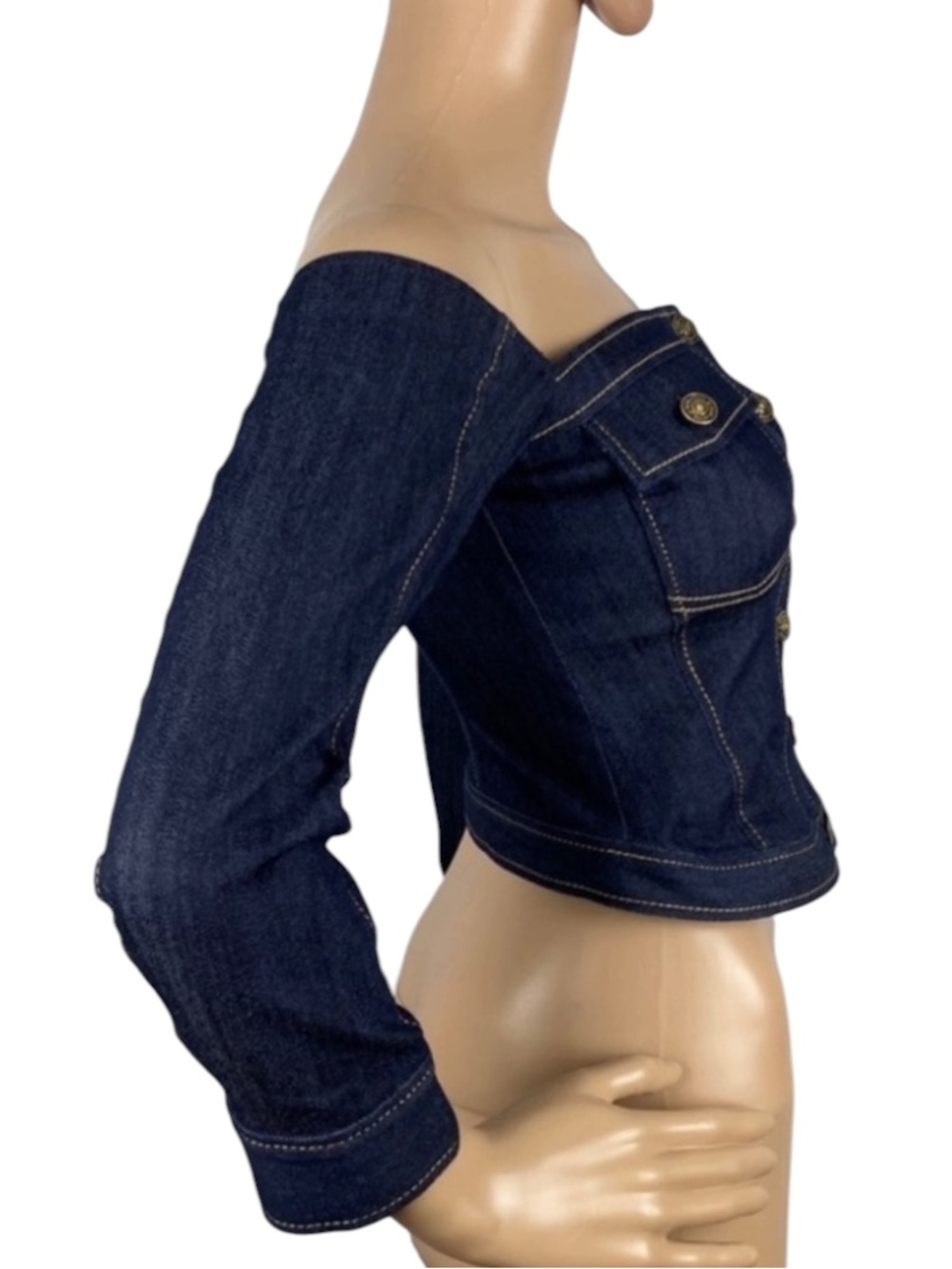 Cinq a Sept Stretch Denim Off The Shoulder Crop Top  Excellent XS - Picture 3 of 7